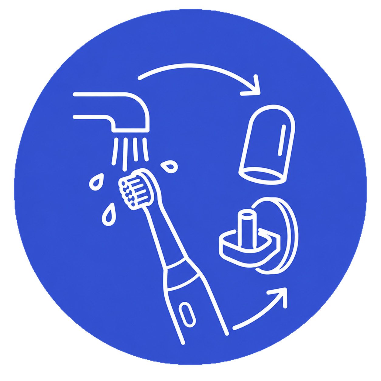 Rinse & Store: After the 2-minute smart timer powers down, rinse the brush head thoroughly under running water, wipe the handle, and pop on