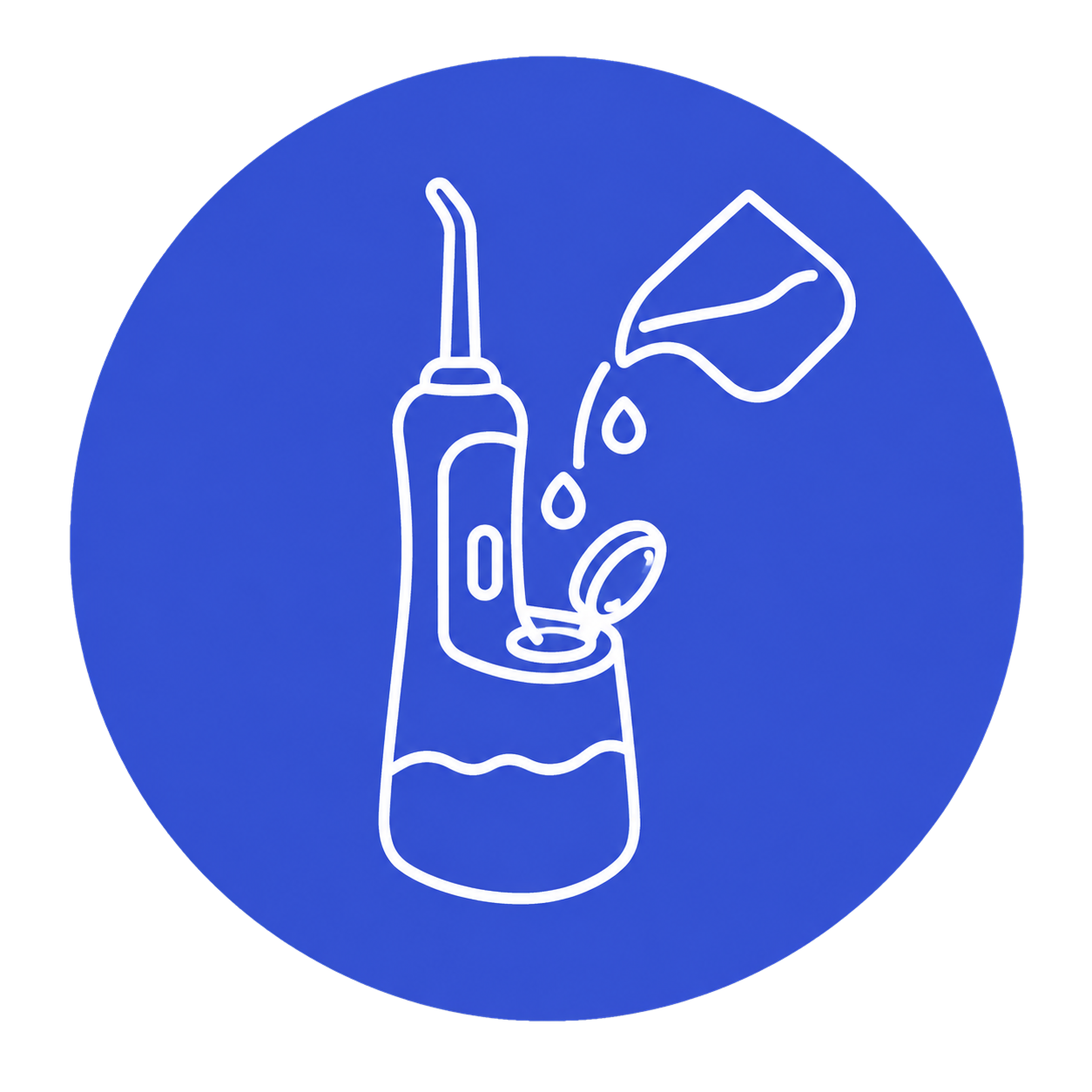 Fill the Reservoir: Open the water tank inlet cap, fill with lukewarm water (or a splash of non-alcoholic mouthwash), and snap shut securely
