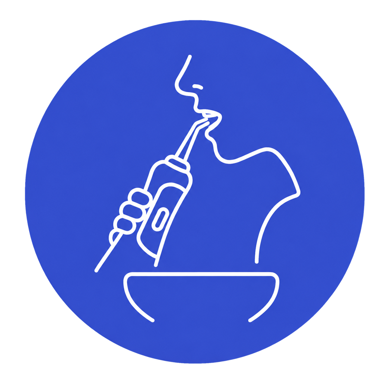 Position Before Powering On: Lean forward over the washbasin, place the tip inside your mouth, and close your lips slightly to prevent splas