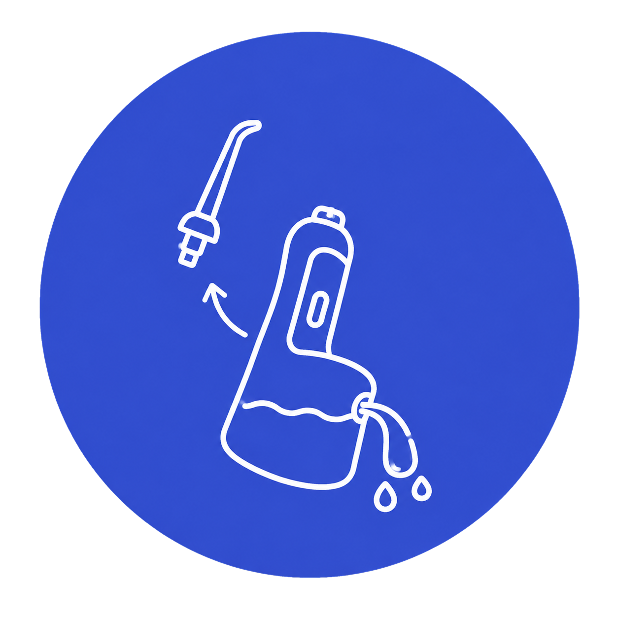 Empty & Dry: Switch off the device, press the tip release button to detach the nozzle, pour out any remaining water, and leave the reservoir